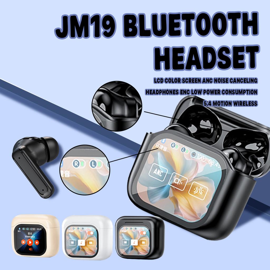 JM19 Bluetooth Earbuds With LCD Color Display, ANC/ENC Noise Cancellation, 5.4 Low Power Consumption, Wireless Sport Earphones For Gym/Running