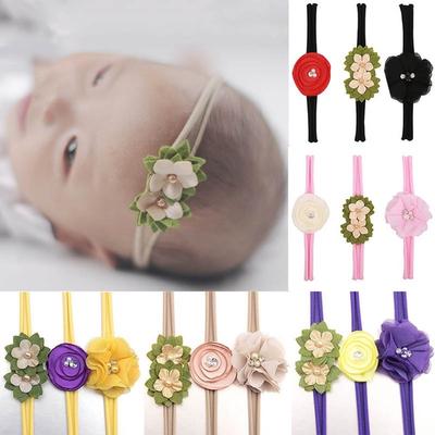 3Pcs/Set Baby Lovely Hair Band Children  Sweet Elastic Nylon Green Flower Headband Headdress Set