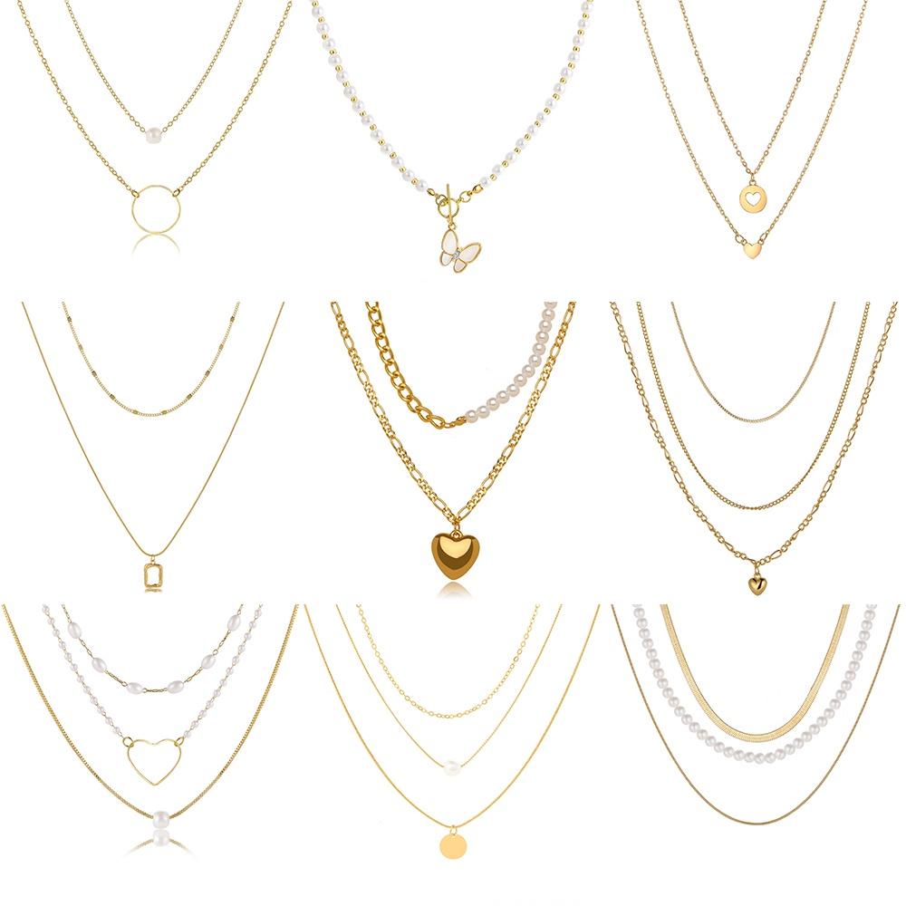 iF ME Fashion Butterfly Lock Heart Pendant Necklace Retro Multilayer Gold Silver Chain Choker for Women Accessories Jewelry