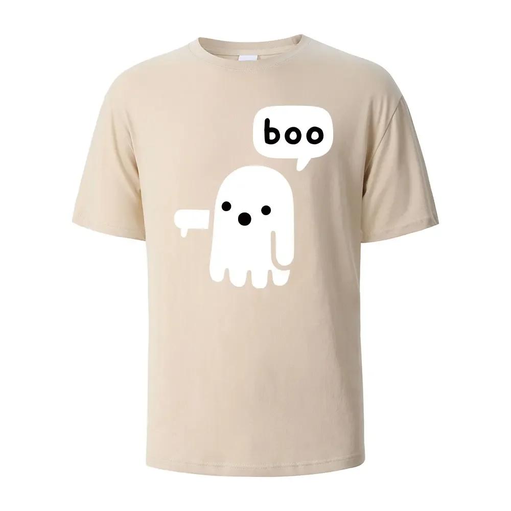 BOO Funny Street Printing T-shirt For Men Wowen 100%Cotton Summer Breathable Short-Sleeved Basic Tops O-neck Oversize Tees