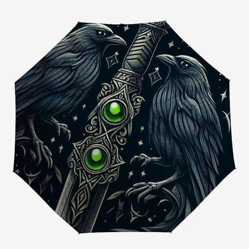 Raven&Sword Fantasy Art Print-Mystical DecorUmbrella with Cute Design,Portable 3-Fold Compact Umbrella for Men&Women,Valentine's Day Mother'