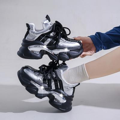 Fashion 8.5CM Autumn Chunky Sneakers for Women 2025 High Platform Sports Patchwork Leather Shoes Woman Lace-up Thick Bottom Dad Shoes
