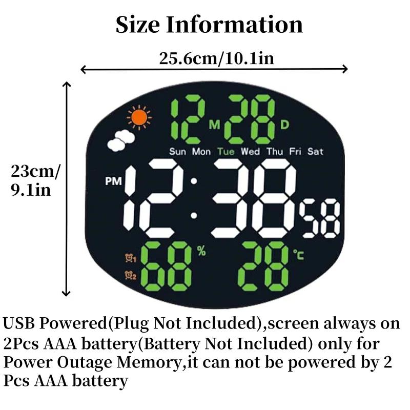 Large Digital Wall Clock Weather Station Forecast TEMP Humidity Date Week Night Mode Table Clock 2 Alarm 12/24H LED Alarm Clock