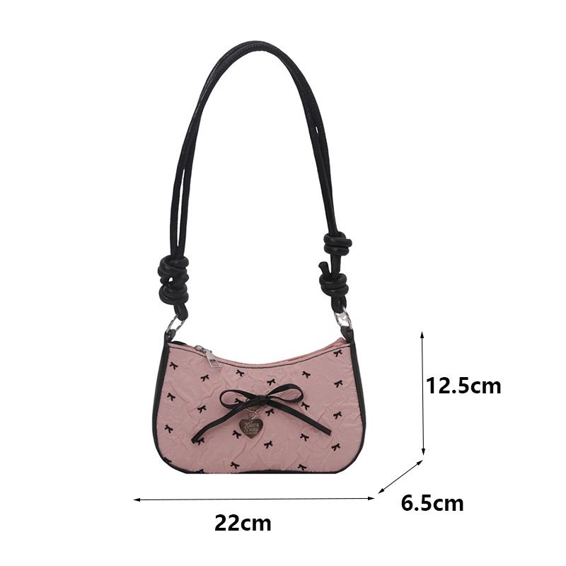 Yogodlns Y2k Pink Bow Armpit Bag for Women, New Fashionable and Versatile Texture Light Luxury Single Shoulder Small Square Bags