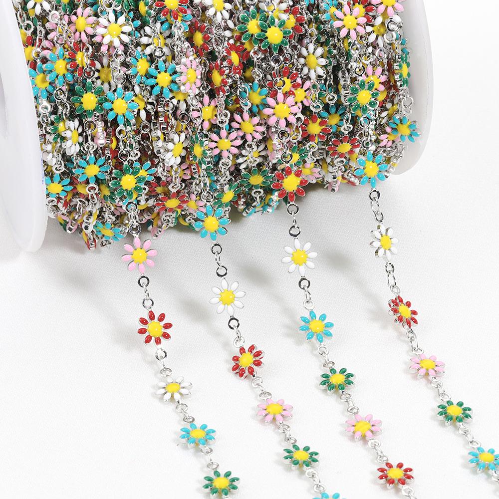 1Meter Daisy Flower Chain Enamel KC Gold Beaded Chains for Necklace Choker Bracelet Earrings DIY Jewelry Making Accessories