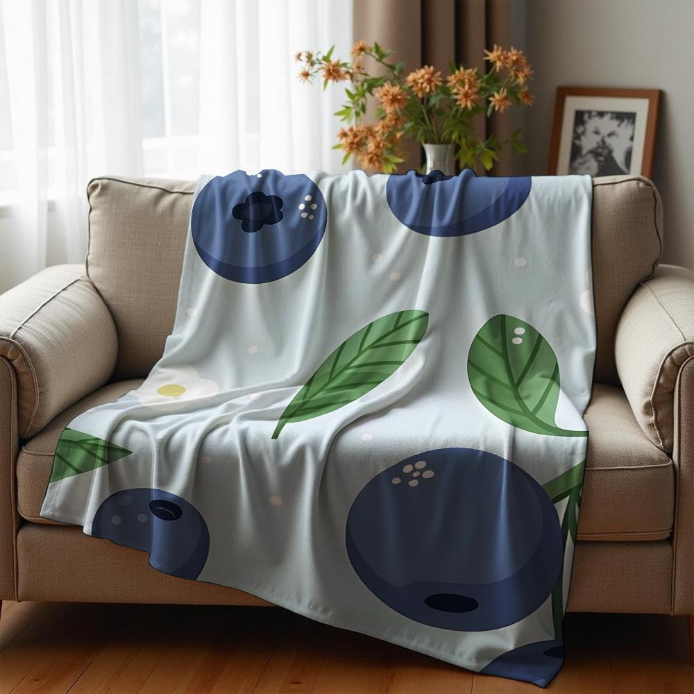 Blue Stripe Watercolor Lemon Anime Cartoon Flannel Blanket Soft Warm Throw for Bedroom Sofa Car Kids Holiday Gift