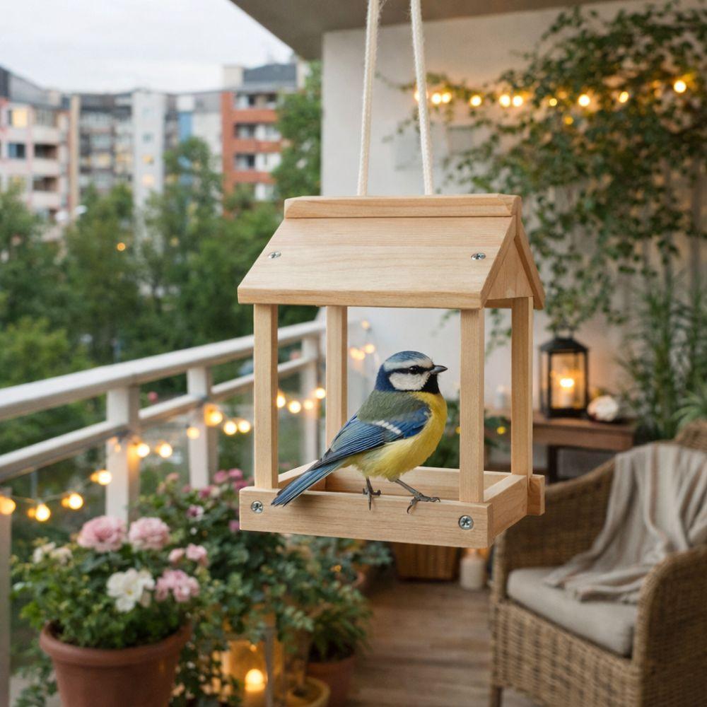 Wooden Bird Feeder House Wear-resistant Open Bird Feeder Rain Shelter Hanging Birdhouse  Pathway