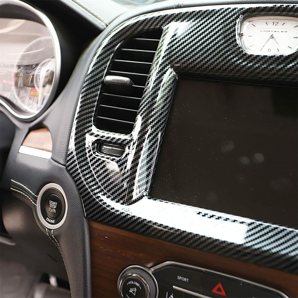 Carbon Fiber Look Central Control Navigation Screen Trim for 2015-2023 Chrysler 300