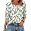 Women's Autumn Loose Casual Printed Three Quarter Sleeve Round Neck T-Shirt Top