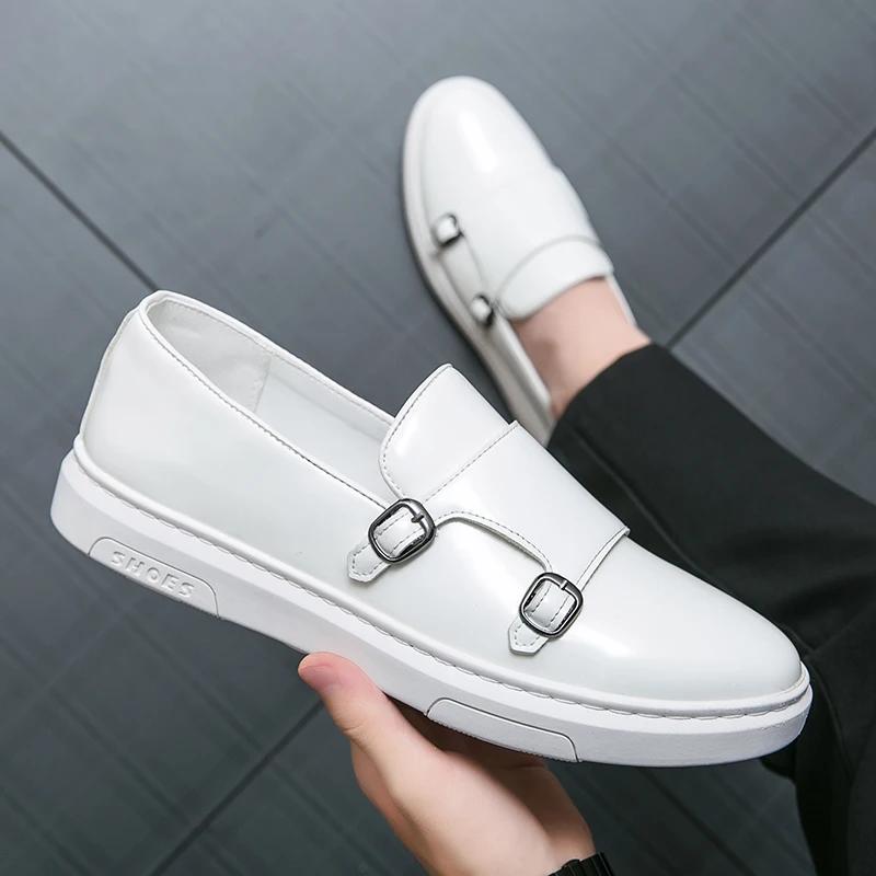 Fashion British Style Bright Business Dress Leather Shoes Soft Soled Comfortable Double Button Loafers Casual Shoes Oxford Wedding Shoes