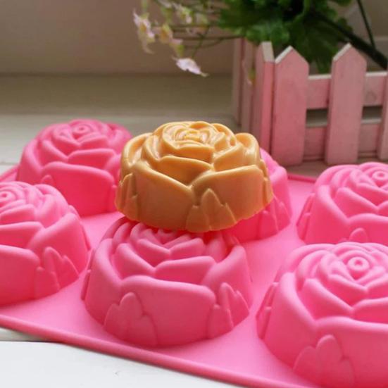 Molde para Pastel 3D Reutilizable de 6 Cavidades Antiadherente Forma de Flor Rosa Molde de Fondant para Cocina