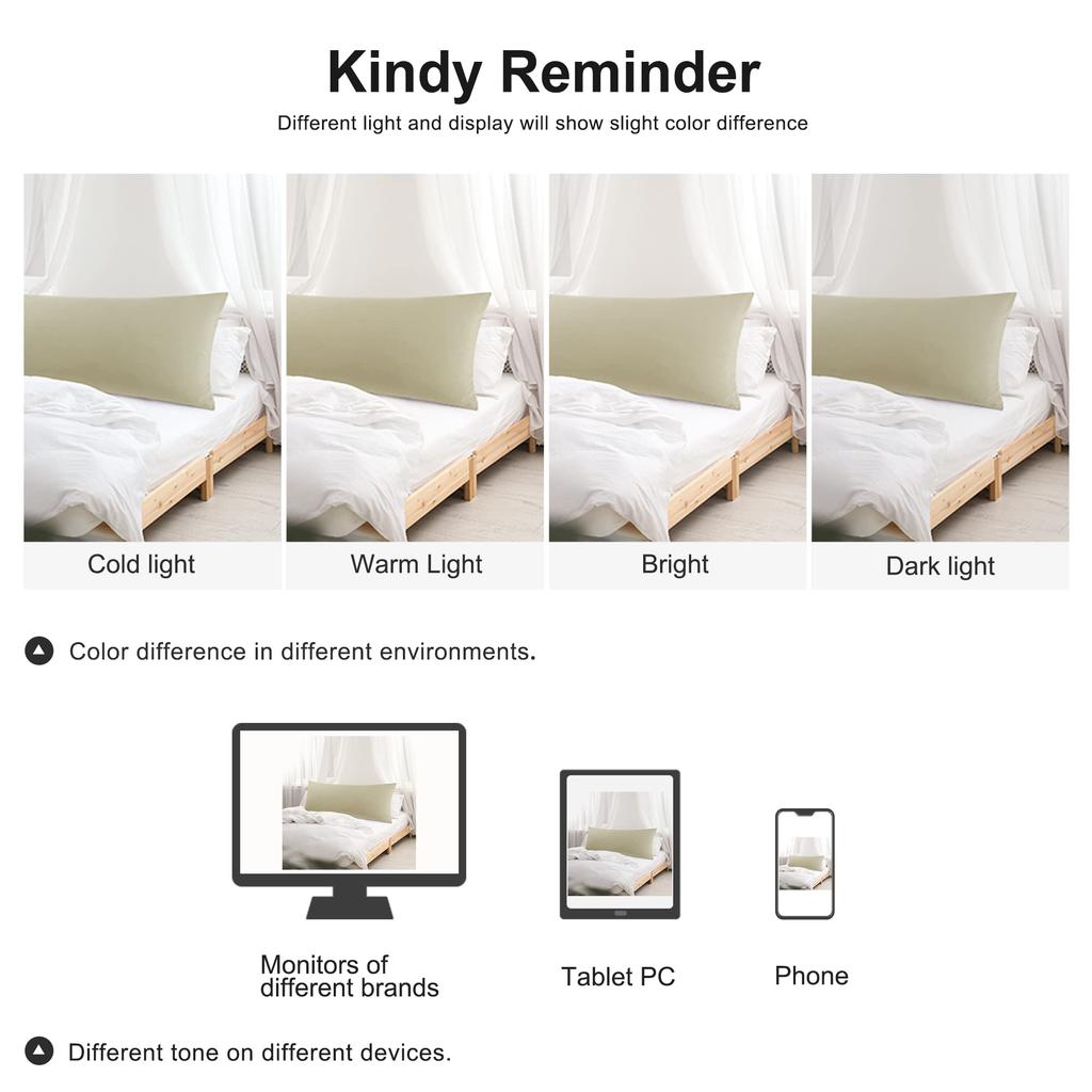 PiccoCasa Body Pillow Long with 1 50x160cm Cover, Microfiber, Plain, Nordic, Life-size, Pillowcase, Zipper, Piece, Khaki,