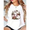 European Size Plus Size - Women'S Casual Short Sleeve T-Shirt | Fresh Academy Style, Loose Fit, Butterfly and Flower Bike Print,Crew Neck