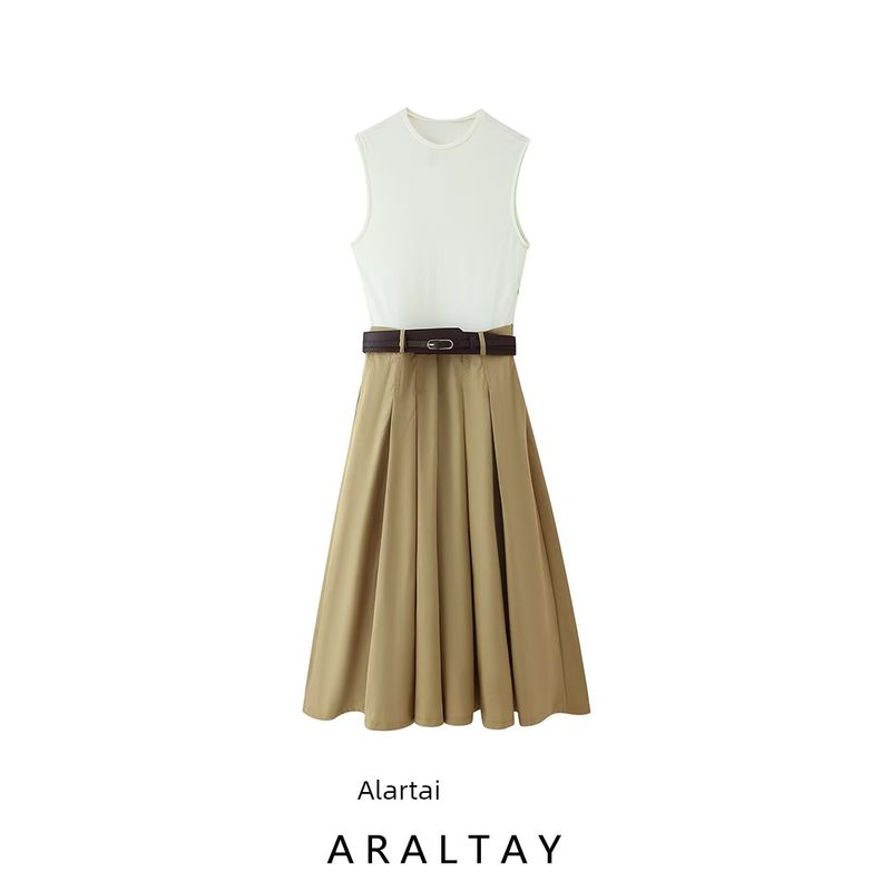 Araltay New Arrival Fashion Style Women's Clothing Fashion All-Match with Belt Patchwork Sleeveless Dress 0387080170
