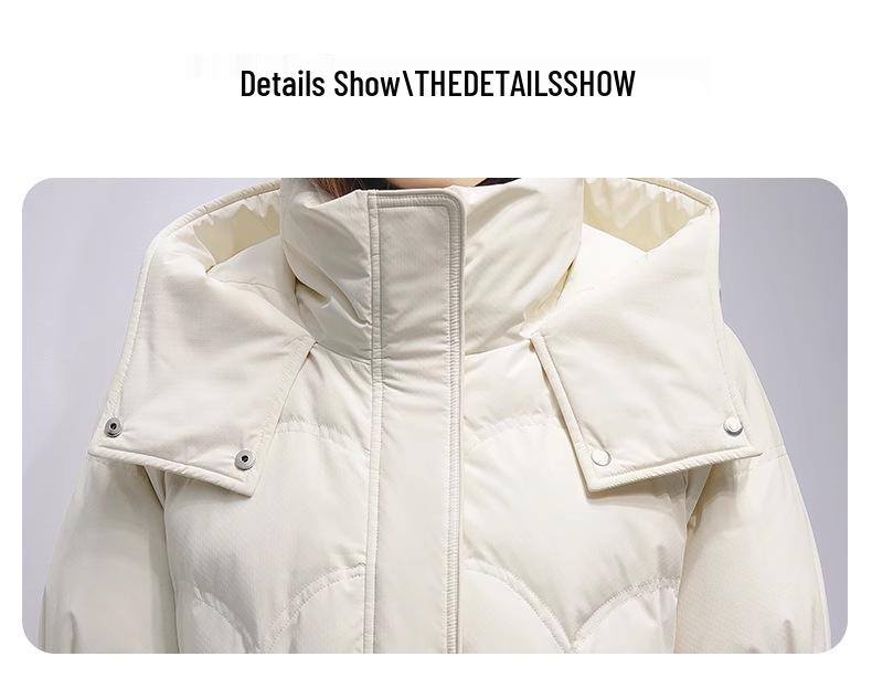 Women's Premium Composite Fabric White Duck Down Jacket with Bead Detailing, Thickened and Slim-Fit Design