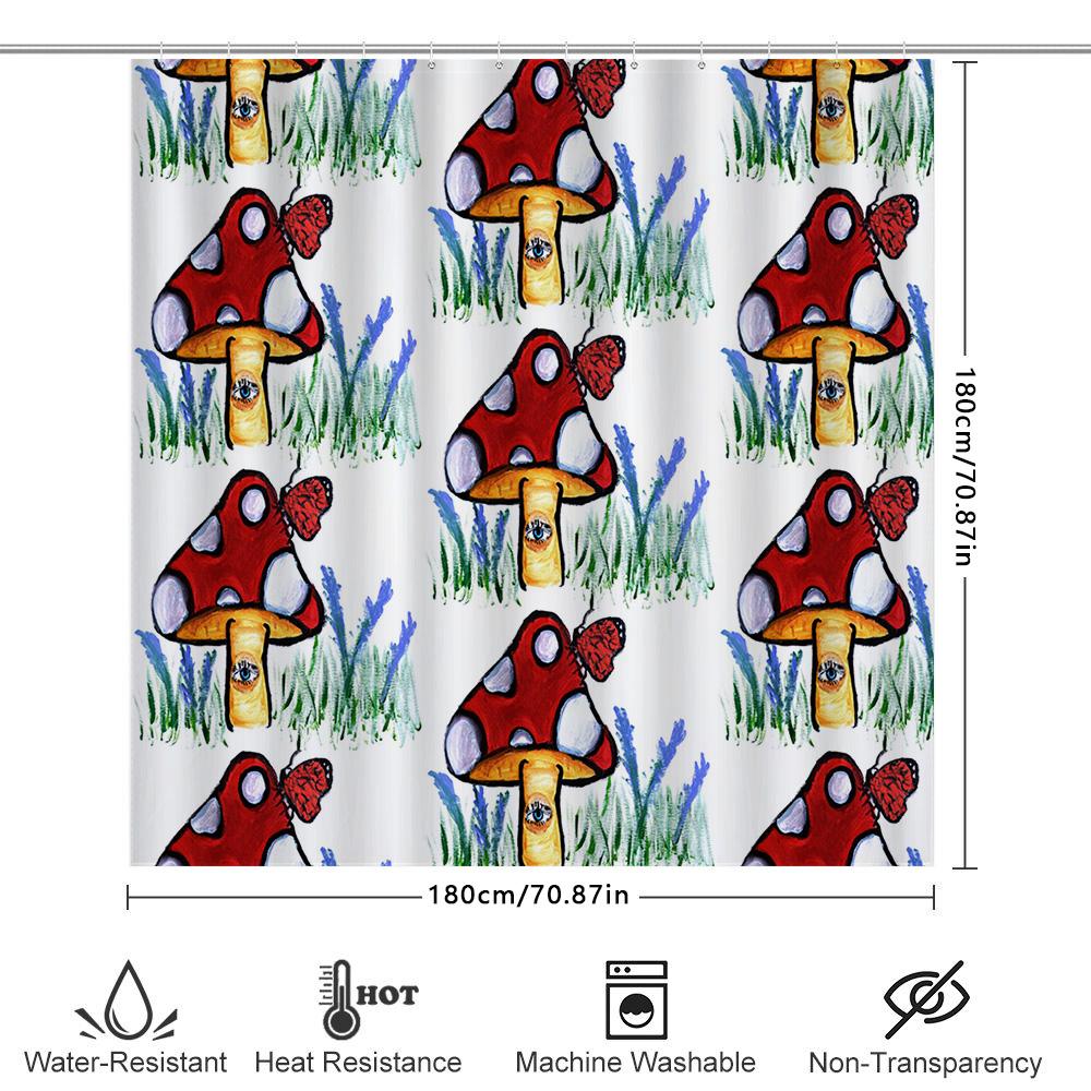 Hand-Painted Mushroom Shower Curtain Set Waterproof Bathroom Decoration Customizable Size Available Decorative Kitchen Towel, Te