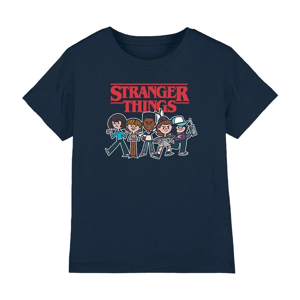 Детская футболка с мультяшной группой Stranger Things, 7-13 лет, темно-синяя 150