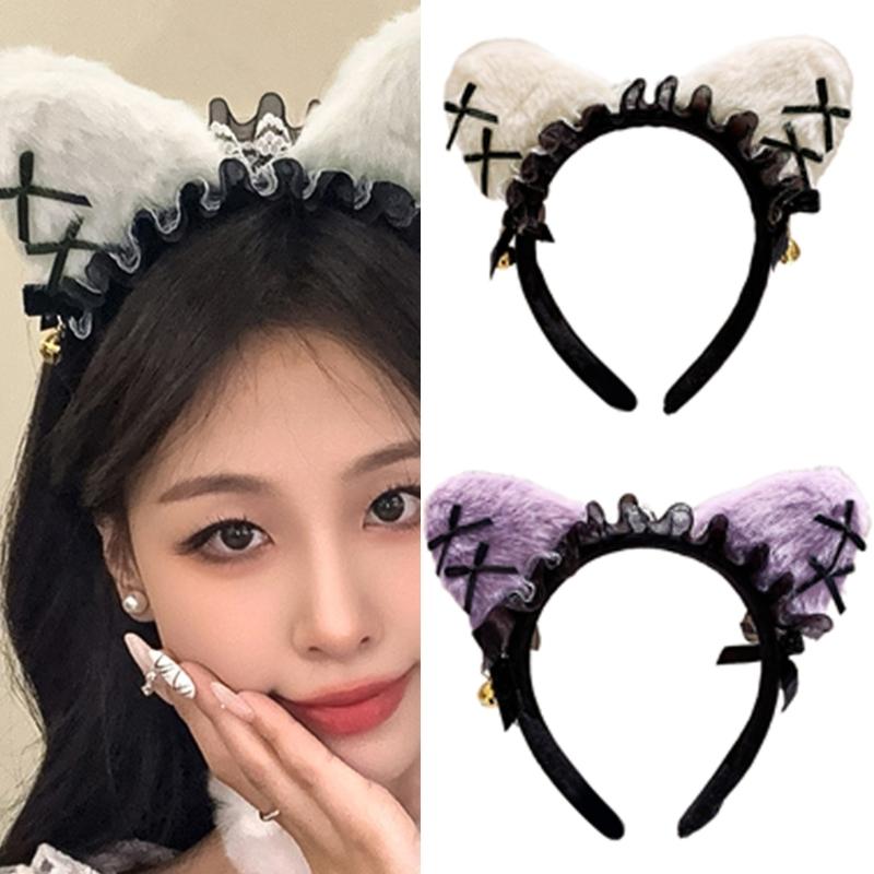 Anime Cats Ear Headband for Christmas Party Masquerades Maid Hairhoop Formal Event Hairdband Roleplay Costume Accessories