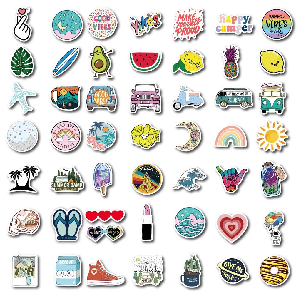 100Pcs Aesthetic Stickers 100 Pvc Waterproof Cute Cartoon Guitar Luggage Outdoor Fresh Stickers