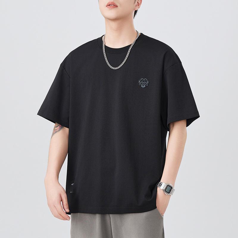 New Summer Short-sleeved T-shirt for Men Heavy Embroidered T-shirt Round Neck Loose Five-point Sleeve Casual