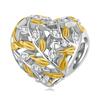 Bamoer 925 Sterling Silver Heart-shaped Leaf Pendant Fit for Women DIY Bracelet & Bangle Plated Gold Heart Charms Fine Jewelry