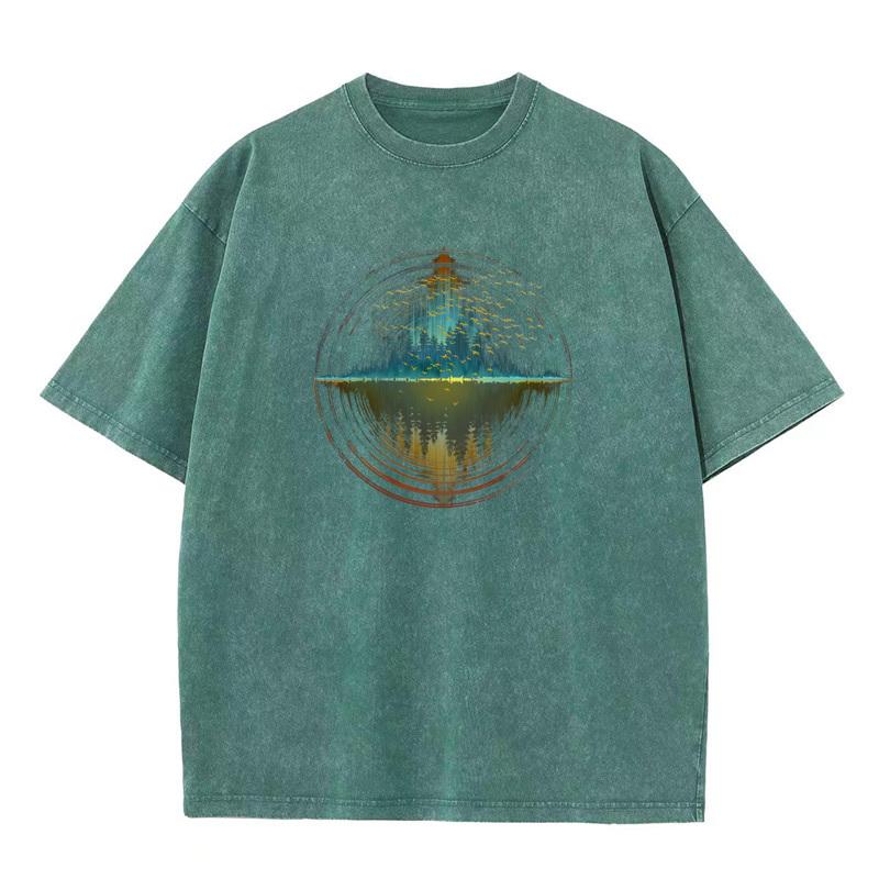 

Geometric Sunset Forest Atmosphere ONeck Washed T Shirt NEW YEAR DAY Summer Tees Cute Cotton Fabric Washed Tee Shirts Unisexs S