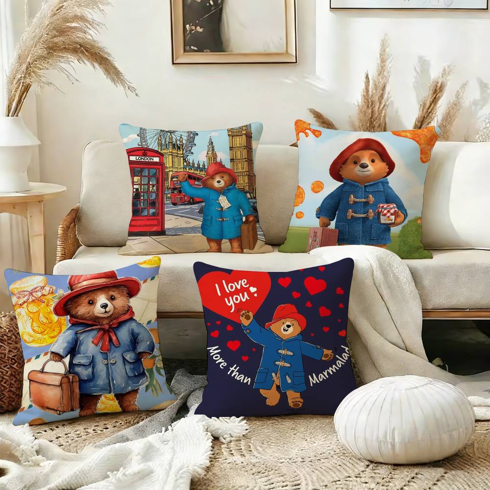 Classic P-Paddington B-Bear-Es Square Double-Sided Printed Pillow Case Bedroom Bedside Pillow Sofa Cushion Cover