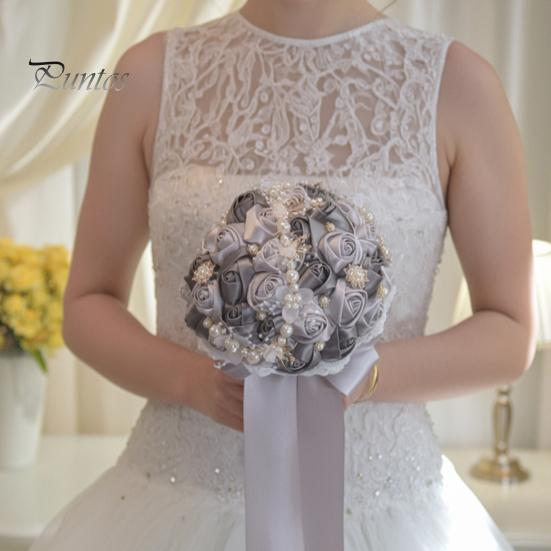 Wedding Ceremony Flower Decorations Artificial Silk Rose Bridal Bouquet with Chiffon Ribbon, Toss Flowers for Ceremony, Bouquets Bridesmaids Flowers,