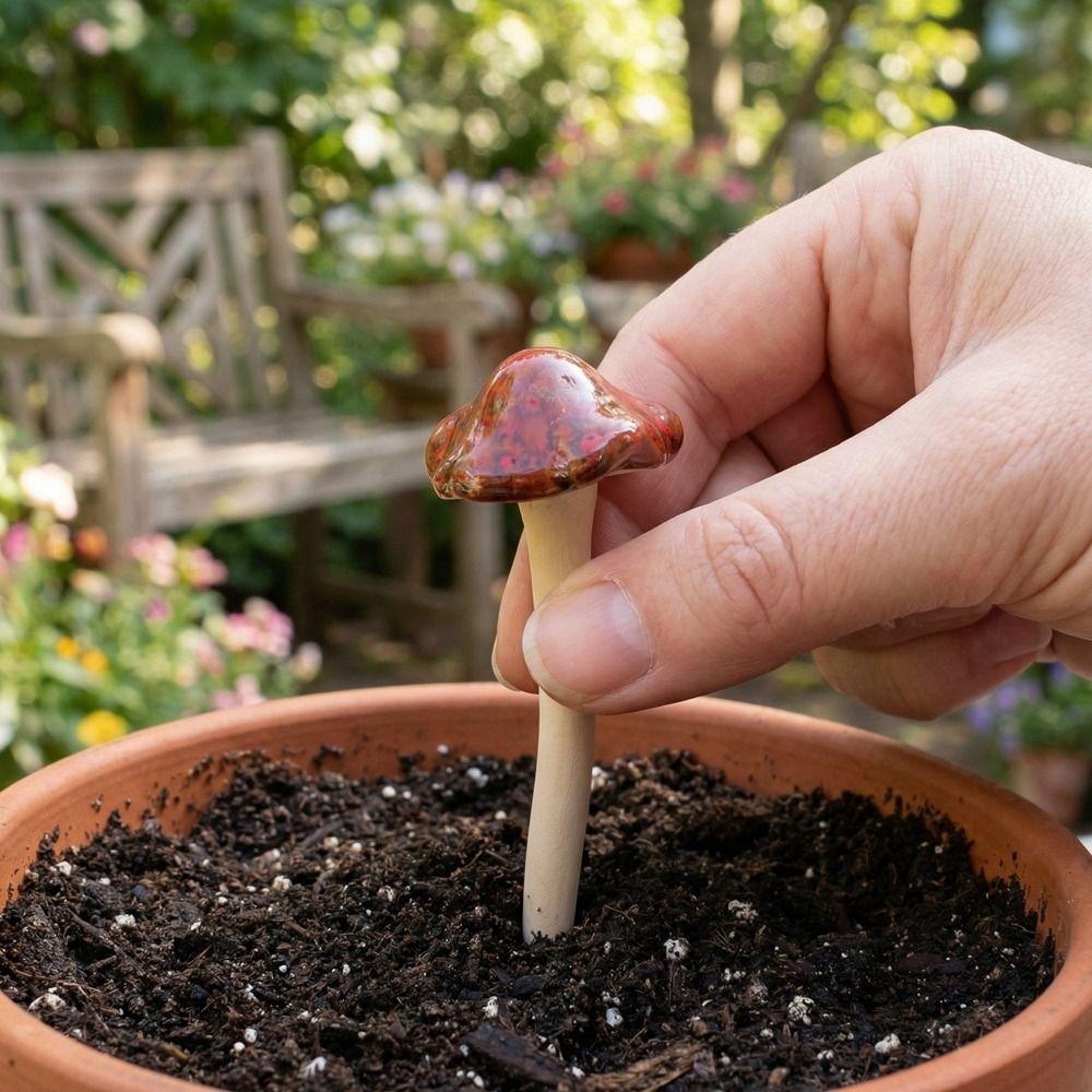 4PCS Mini Pottery Sculpture Ceramics Garden Landscape Statue Mushroom Sculpture  Courtyard Lawn