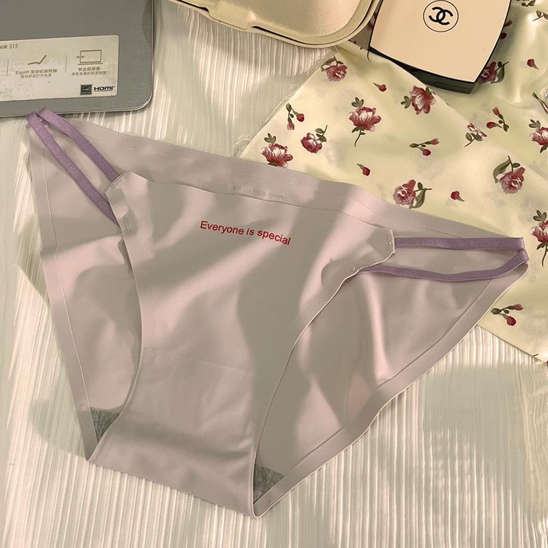 One Piece Ice Silk Seamless Underwear for Women Sexy Slim Strap Low Waist Briefs Skin Friendly Pure Cotton Crotch Breathable Girls' Triangle Panties