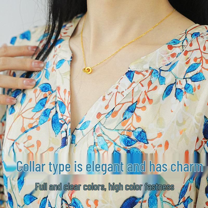 Damska długa sukienka z jedwabiu morwowego z dekoltem w serek – Dopasowana w talii, z rękawem do połowy, Wygodna