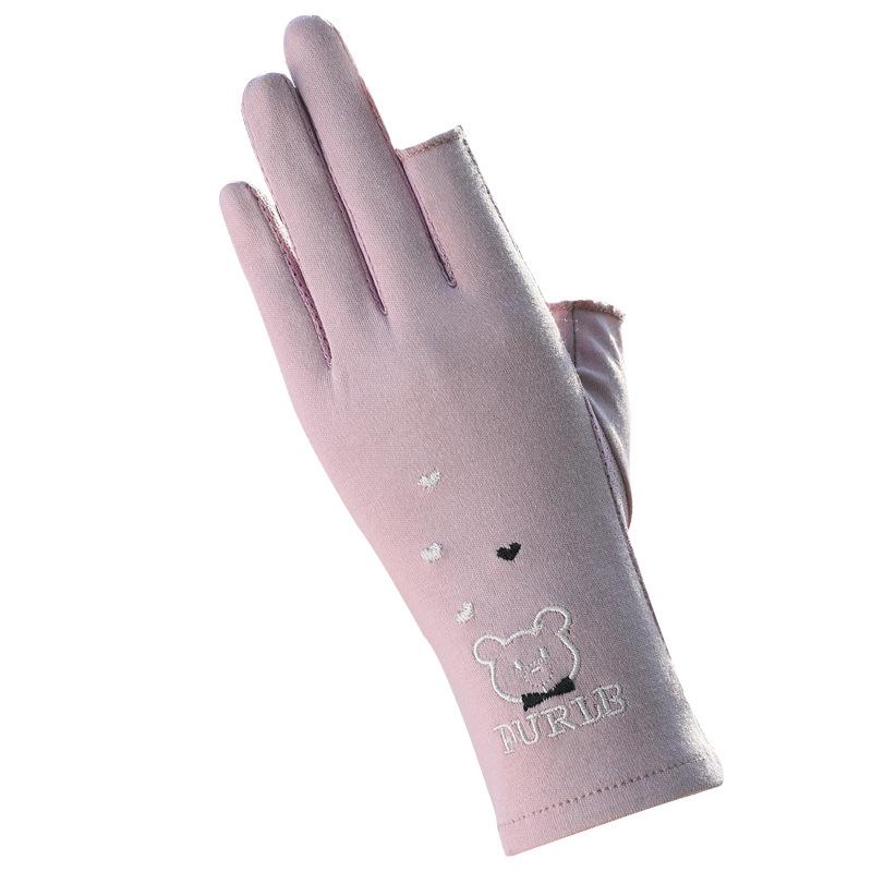 Bear Two-finger Sunscreen Gloves Women's Summer Non-slip Thin Cotton Sweat-absorbing Gloves Breathable Fashion Cycling Short Touch Screen