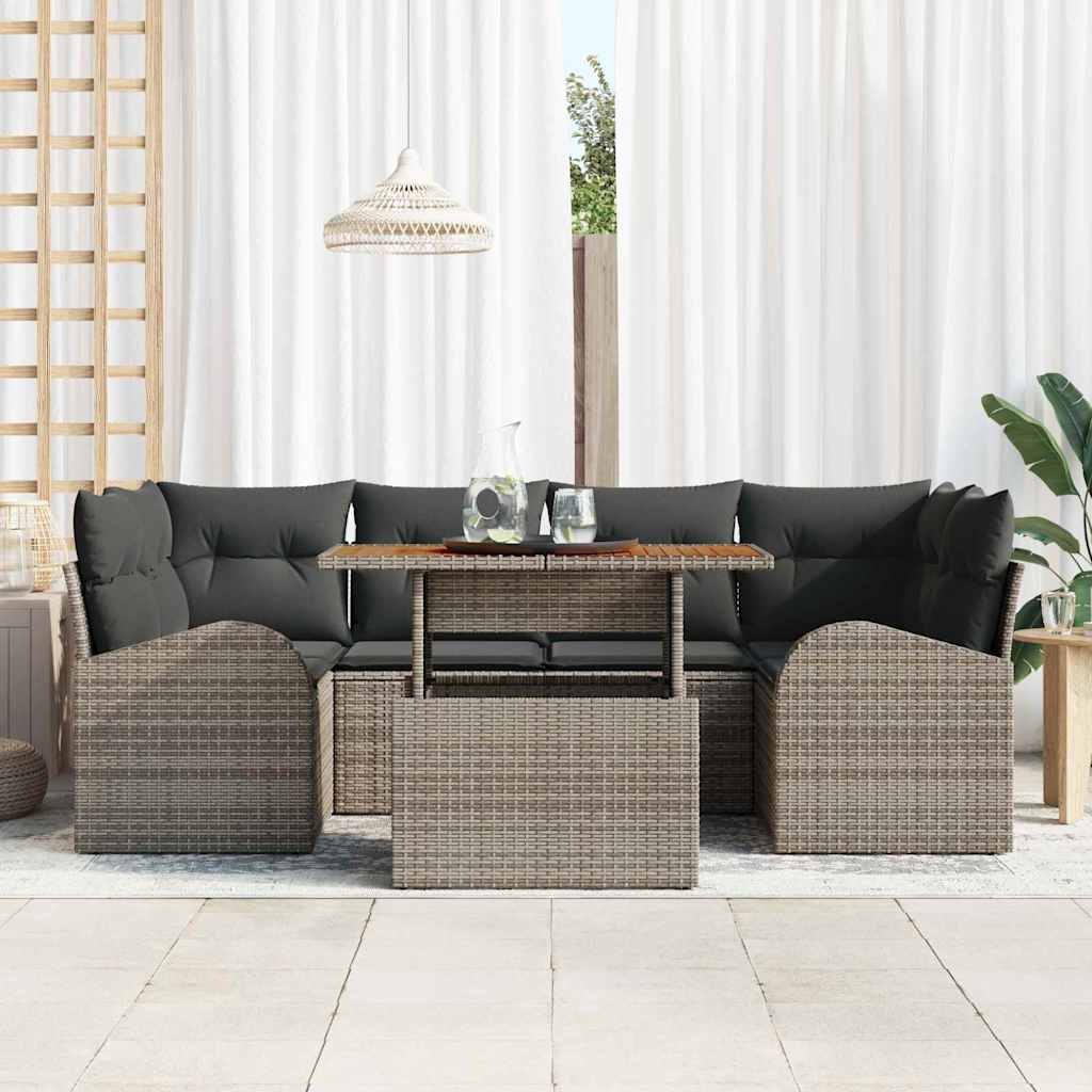 Garden Sofa Set with Storage 7 pcs Grey Poly Rattan