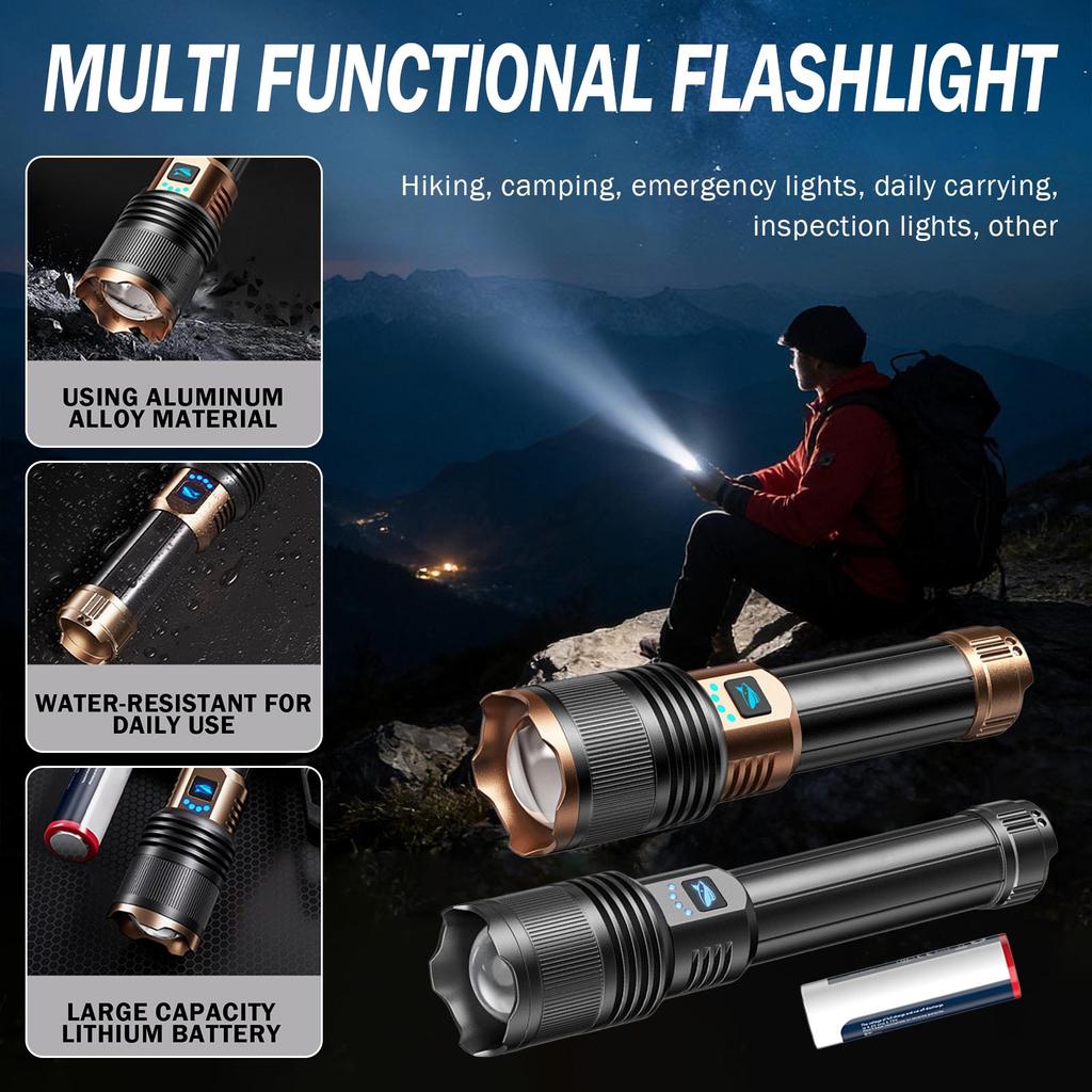 Telescopic Zoom High,intensity Flashlight, Suitable For Home And Outdoor Use, Long,range, Flashlight.[Includes 1 X 26800 Battery, 4000mAh]