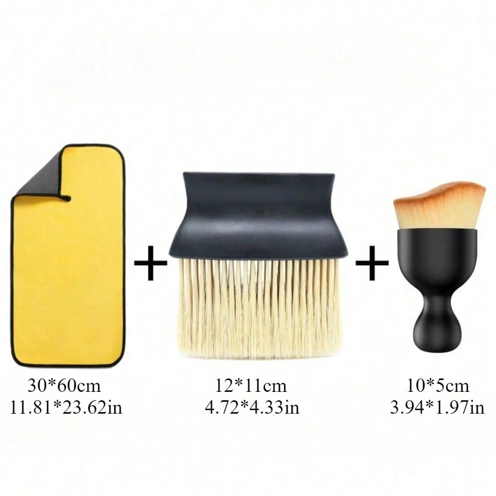 3Pcs Car Cleaning Kit, Soft Interior Detailing Brush & 30x60cm Microfiber Towel Set, Auto Vent Brush for Car Wash & Interior Care
