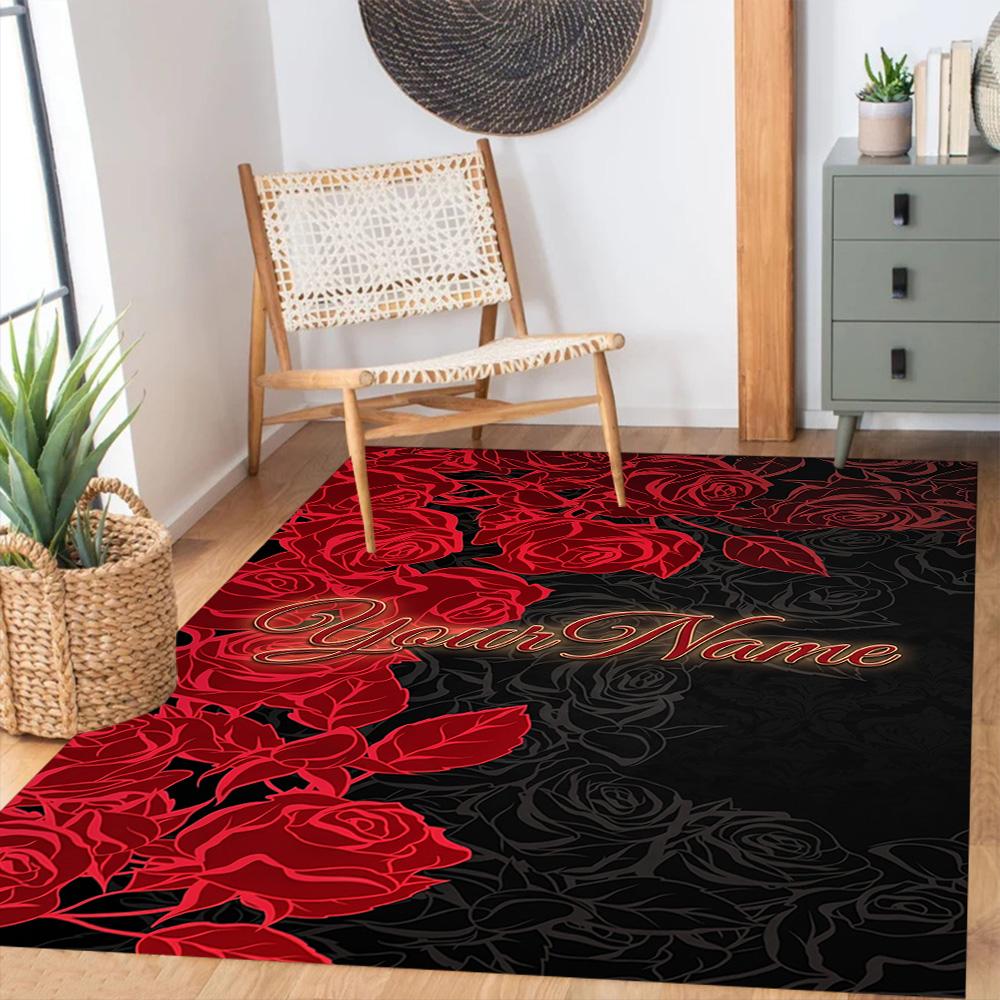 Rose Customized Name Carpet Suitable for Playrooms Outdoor Dining Room Hallway Antislip Carpet Decorate Offices Perfect Gift for Women/Men