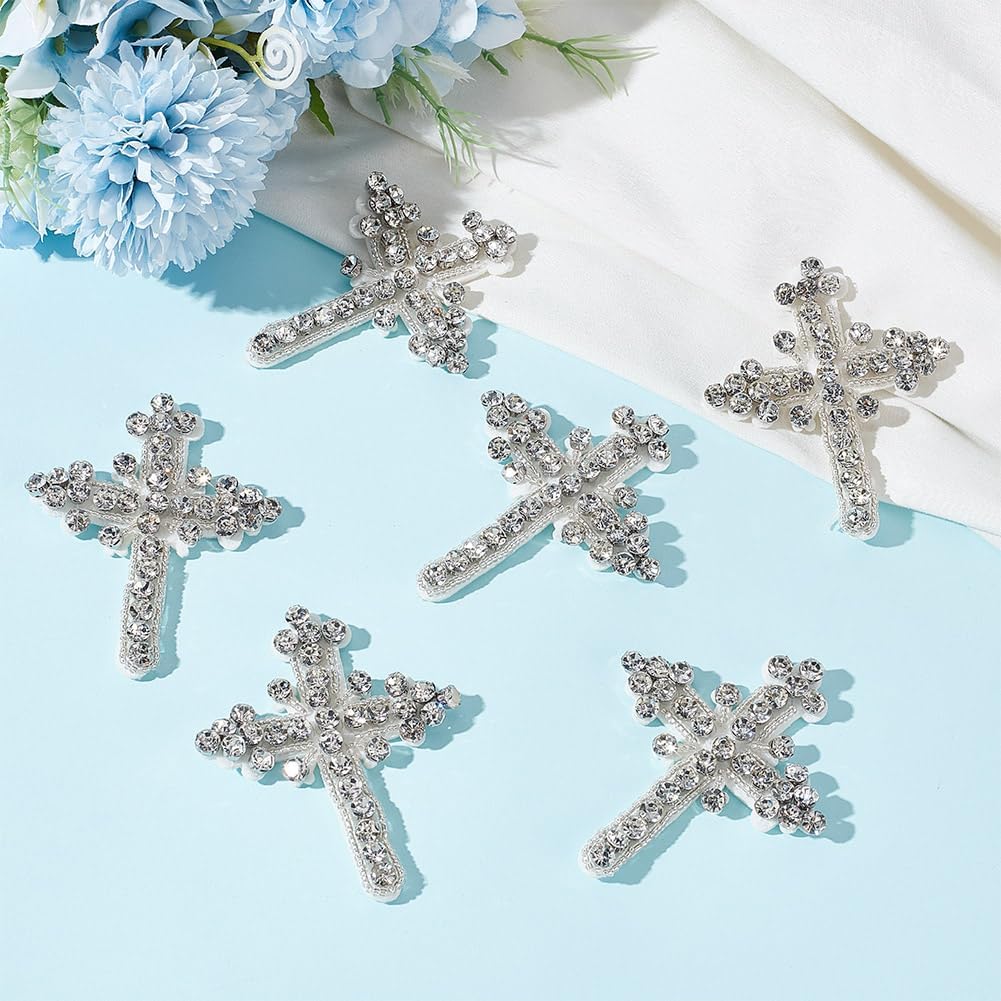 6 Stück Kristall Kreuz Aufnäher 80mm Strass Kreuz Aufnäher zum Aufnähen Kreuz Applikation Weißes Kreuz Kristall Aufnäher für Kleidung Taschen Hüte Schuhe Dekorationen