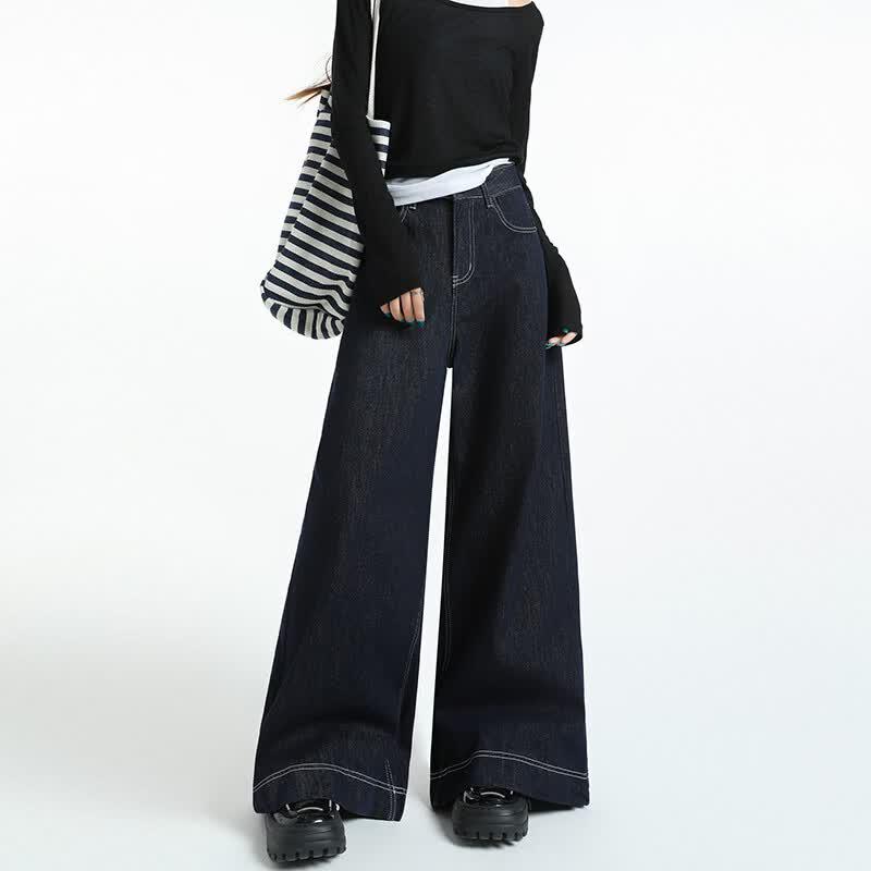 Women's High-Waist Wide-Leg Loose Denim Jeans