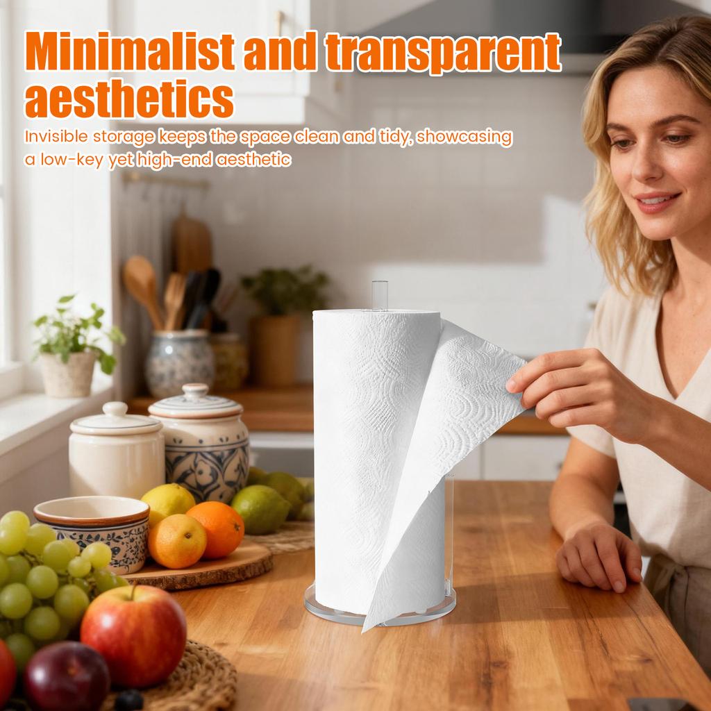 Paper Towel Holder Countertop Clear Acrylic Punch-free Weighted Base for Kitchen Bathroom Vertical Paper Roll Dispenser