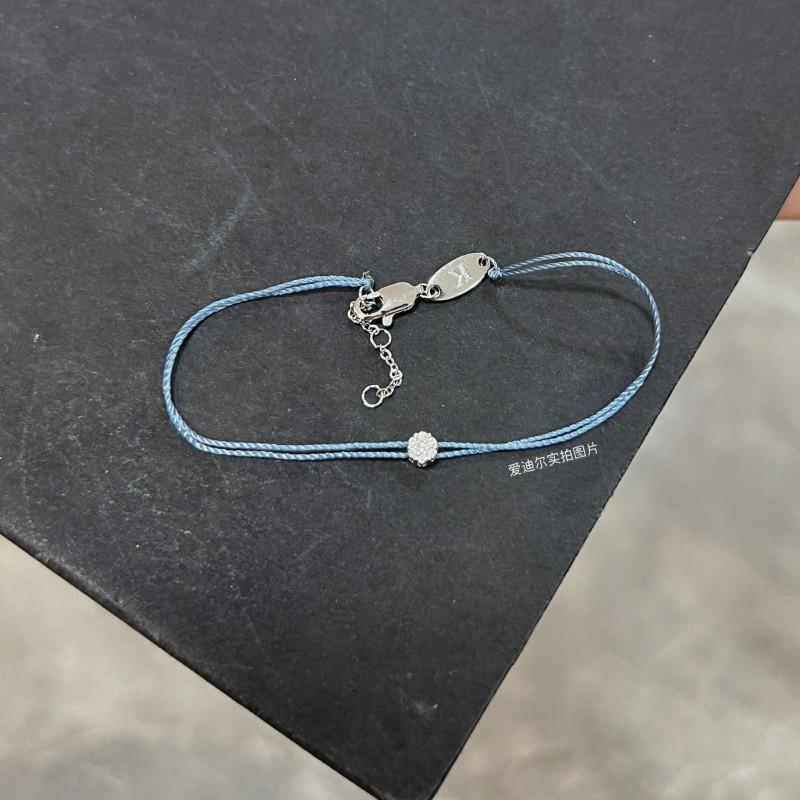 Handmade Double Strand Rope Bracelet In Misty Blue With 7 Crystal Accents Unisex Couple Gift Jewelry