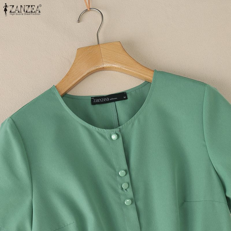ZANZEA Women Casual Round Neck Summer Short Sleeve Dress