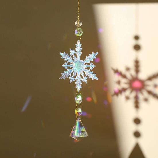 4Pcs/Sets Snowflake Faux Crystal Sun Catcher Decoration Indoor Outdoor Garden Window Hanging Prism Rainbow Maker Ornament Christmas Pendant
