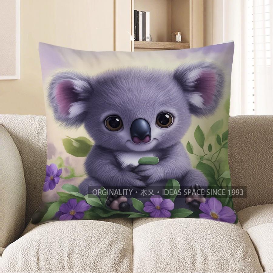 Home Decor Cute Koala With Flowers Throw Pillow Cover Pattern Cushion Cover Suitable For Sofa Bedroom Car Pillow Cover