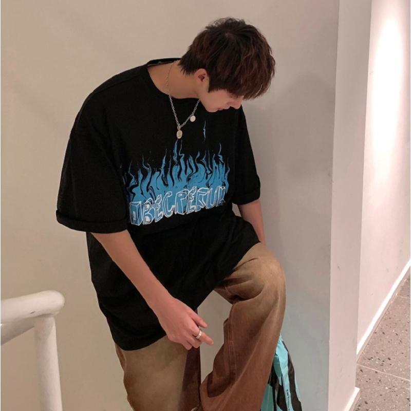 Men Short Sleeve T-Shirts Letter Graphic Print Half Sleeve Tshirts Pullover T-shirt Casual Tee Man Korean Casual Round Neck Retro Tops For