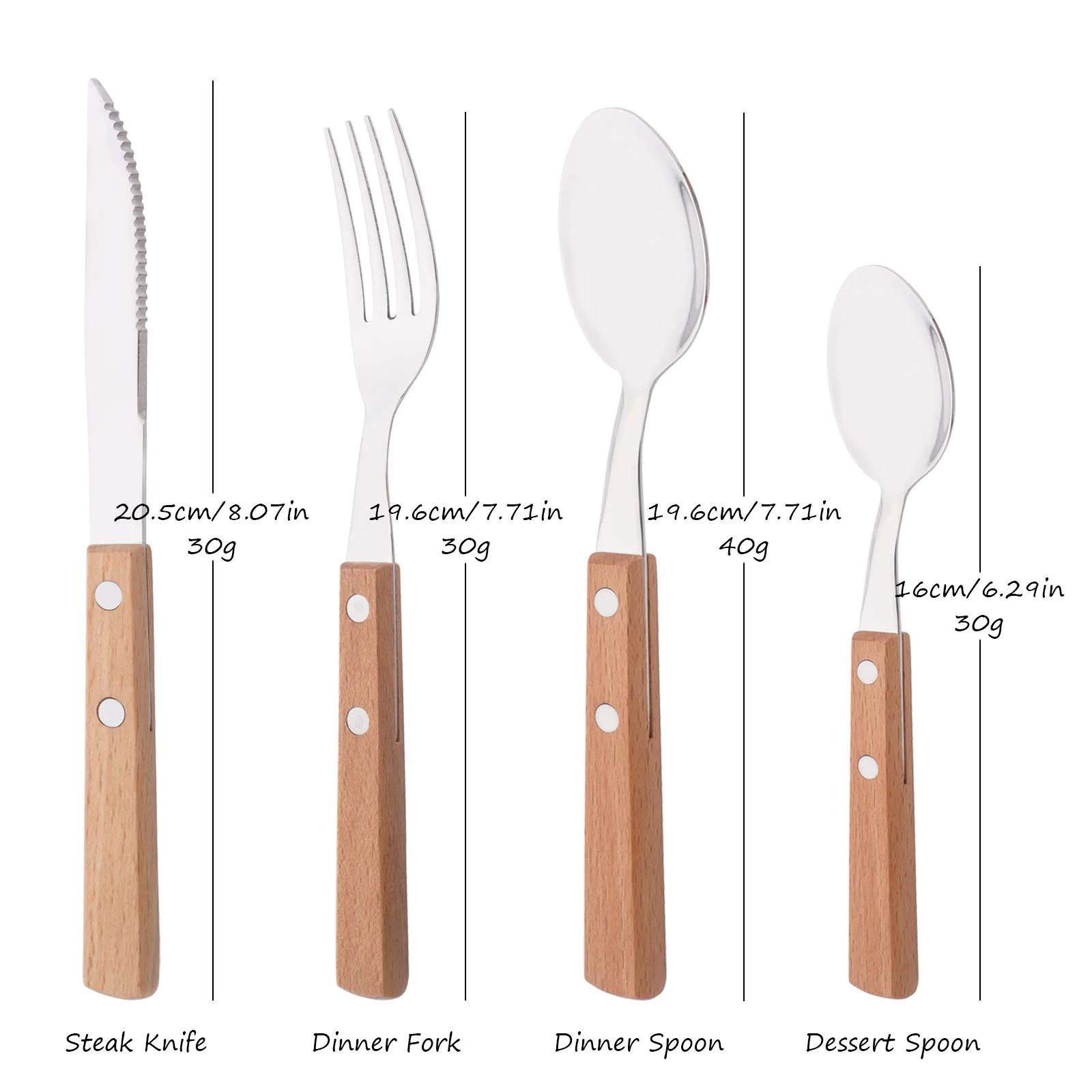 

4 шт. столовых приборов с деревянной ручкой, набор столовых приборов из нержавеющей стали, столовые приборы, нож для стейка, вилка, ложка, столовое серебро, западные столовые приборы