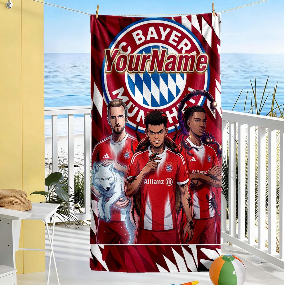Bayern Munich Customize Your Name Beach Towel Quick-Dry Soft Microfiber Suitable for Sports Travel Swimming Yoga Bathroom Beach And Pool