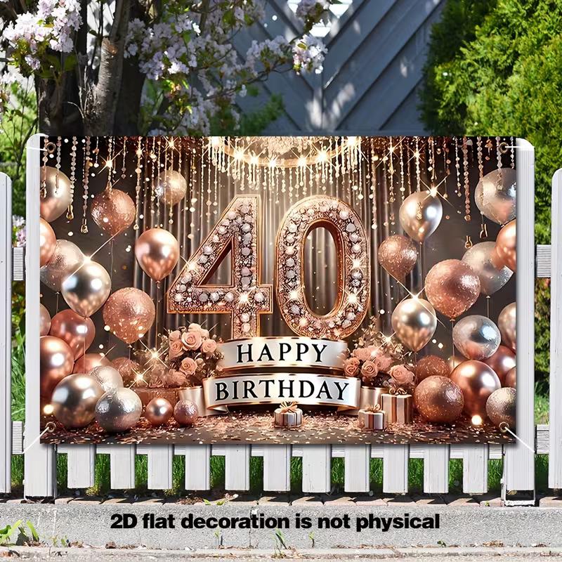 2D Happy 40th Birthday Rose Gold Backdrop, Elegant Adult Birthday Photography Background