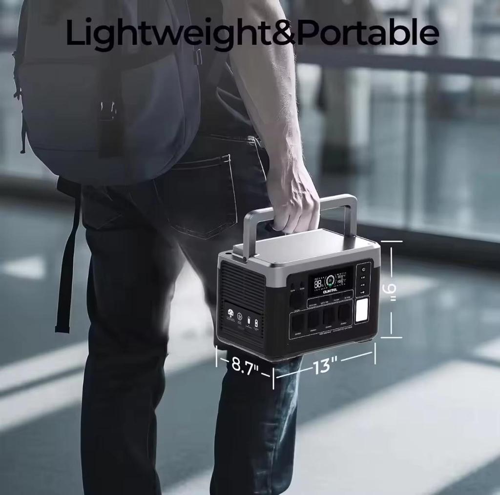 Stazione di alimentazione portatile Oukitel p1500E plus, Potenza nominale 1800W (3600W di Picco), Capacità 1536Wh, Batteria LiFePO4, 4 Prese AC