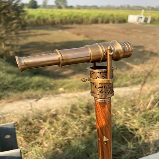 

Vintage Brass Telescope Walking Stick Dollond London Spyglass Compass Handle with Wooden Cane