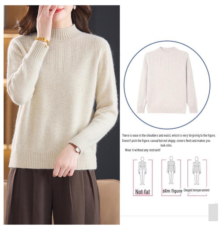 New Pure Wool Sweater for Middle-Aged & Elderly Women - Stylish, Warm, Half-High Collar, Thickened for Autumn/Winter